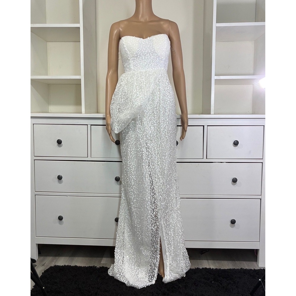Sweetheart Strapless White Sequin Prom Gown